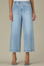 Light Blue Artisanal Denim Contour Shape Technology High Rise Double Button Patch Pocket Cropped Scallop Hem Wide Leg Jean