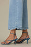 Light Blue Artisanal Denim Contour Shape Technology High Rise Double Button Patch Pocket Cropped Scallop Hem Wide Leg Jean