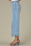 Light Blue Artisanal Denim Contour Shape Technology High Rise Double Button Patch Pocket Cropped Scallop Hem Wide Leg Jean