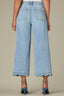 Light Blue Artisanal Denim Contour Shape Technology High Rise Double Button Patch Pocket Cropped Scallop Hem Wide Leg Jean