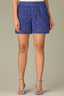 Blue Marina Skyrise Pull-On Glider Waist Patch Pockets Scallop Trim Eyelet Detail Short