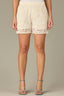 Ecru Skyrise Pull-On Glider Waist Patch Pockets Scallop Trim Eyelet Detail Short