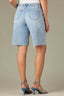Light Blue Denim Contour Shape Technology Skyrise Double Sweetheart Yoke Four-Pocket Seaming Detail Raw Hem Barrel Bermuda Short