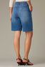 Blue Denim Contour Shape Technology Skyrise Double Waistband Angled Dart Seam Double Hook V-Notch Back Pocket Petite Bermuda Trouser Short
