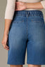 Blue Denim Contour Shape Technology Skyrise Double Waistband Angled Dart Seam Double Hook V-Notch Back Pocket Bermuda Trouser Short