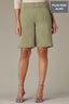 Basil Skyrise Double Waistband Angled Dart Seam Double Hook Zip Closure V-Notch Pocket Plus Size Bermuda Trouser Short