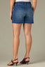 Blue Denim Contour Shape Technology High Rise Angled Dart Seams Double Button Patch Pockets Short