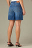 Mid Blue Denim Contour Shape Technology High Rise Slightly Arched Back Yoke Abstract Embroidered Back Pocket Relaxed Short