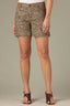 Brown Black Multi Denim Contour Shape Technology High Rise Slightly Arched Yoke Double Side Seam Leopard Print Short