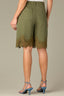 Forest Moss Contour Shape Technology Skyrise Angled Dart Seam Seaming Detail Front Pleats Lace Hem Relaxed Bermuda Short