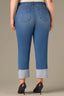 Mid Blue Denim High Rise Reverse Self Panel Fixed Cuff Round Up Back Yoke Contour Shape Technology Boyfriend Plus Size Jean