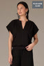 Black Extended Shoulder Cap Sleeve Front Center Seam Round V-Notch Neck Banded Hem Plus Size Knit Sweatshirt 