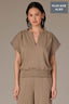 Pond Green Extended Shoulder Cap Sleeve Front Center Seam Round V-Notch Neck Banded Hem Plus Size Knit Sweatshirt 