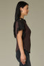 Brown Short Sleeve Boat Neck Lace Detail Shirttail Hem Mixed Media Petite Woven Top