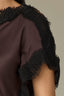 Brown Short Sleeve Boat Neck Lace Detail Shirttail Hem Mixed Media Woven Top