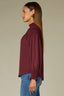 Deep Ruby Long Smock Flounce Sleeve Smocked Turtleneck Smocked Yoke Shirttail Hem Woven Top
