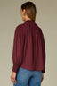 Deep Ruby Long Smock Flounce Sleeve Smocked Turtleneck Smocked Yoke Shirttail Hem Woven Top