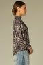 Black Pearl Dust Long Smock Flounce Sleeve Smocked Turtleneck Smocked Yoke Abstract Floral Print Shirttail Hem Woven Top