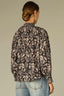 Black Pearl Dust Long Smock Flounce Sleeve Smocked Turtleneck Smocked Yoke Abstract Floral Print Shirttail Hem Woven Top