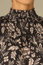 Black Pearl Dust Long Smock Flounce Sleeve Smocked Turtleneck Smocked Yoke Abstract Floral Print Shirttail Hem Woven Top