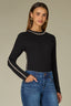 Black Ecru Long Sleeve High Crew Neck Contrast Piping Shirttail Hem Knit Top