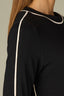 Black Ecru Long Sleeve High Crew Neck Contrast Piping Shirttail Hem Knit Top
