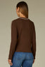 Brown Ecru Long Sleeve High Crew Neck Contrast Piping Shirttail Hem Knit Top
