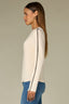 Ecru Black Long Sleeve High Crew Neck Contrast Piping Shirttail Hem Petite Knit Top