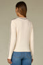 Ecru Black Long Sleeve High Crew Neck Contrast Piping Shirttail Hem Knit Top