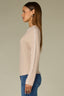 Flax White Long Sleeve High Crew Neck Contrast Piping Shirttail Hem Knit Top