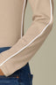 Flax White Long Sleeve High Crew Neck Contrast Piping Shirttail Hem Knit Top