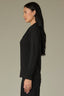Black Long Sleeve Shawl V-Neck Shirring Detail Straight Hem Knit Top