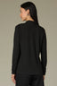 Black Long Sleeve Shawl V-Neck Shirring Detail Straight Hem Knit Top