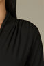 Black Long Sleeve Shawl V-Neck Shirring Detail Straight Hem Knit Top