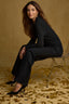 Black Denim Contour Shape Technology High Rise Forward Seam Slit Scattered Rhinestone Detail Wide Leg Jean
