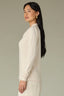 Ecru Long Sleeve Shawl V-Neck Shirring Detail Straight Hem Knit Top