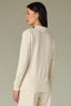 Ecru Long Sleeve Shawl V-Neck Shirring Detail Straight Hem Knit Top