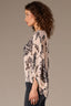 Ivory Black Three Quarter Peasant Sleeve Elastic Band Boat Neck Hi-Low Hem Floral Print Petite Woven Top