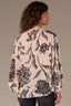 Ivory Black Three Quarter Peasant Sleeve Elastic Band Boat Neck Hi-Low Hem Floral Print Petite Woven Top