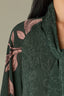 Hunter Green Papaya Long Blouson Raglan Sleeve Buttoned Cuff Stand Collar Split Neck Tie Shirttail Hem Floral Placement Print Woven Top