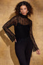 Black Long Bell Sleeve Turtle Neck Scallop Edge Sheer Mesh Tank Top Layer Knit Top
