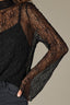 Black Long Bell Sleeve Turtle Neck Scallop Edge Sheer Mesh Tank Top Layer Knit Top
