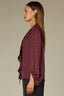 Plum Long Peasant Sleeve Stand Collar Split Neck Tie Abstract Print Round Hem Woven Top