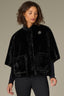 Black Overlap Stand Collar Snap Front W&W Brooch Patch Pocket Round Hem Knit Faux Fur Capelet