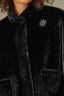 Black Overlap Stand Collar Snap Front W&W Brooch Patch Pocket Round Hem Knit Faux Fur Capelet