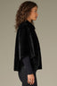 Black Overlap Stand Collar Snap Front W&W Brooch Patch Pocket Round Hem Knit Faux Fur Capelet