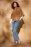 Caramel Latte Overlap Stand Collar Snap Front W&W Brooch Patch Pocket Round Hem Knit Faux Fir Capelet