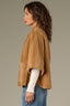 Caramel Latte Overlap Stand Collar Snap Front W&W Brooch Patch Pocket Round Hem Knit Faux Fir Capelet