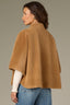 Caramel Latte Overlap Stand Collar Snap Front W&W Brooch Patch Pocket Round Hem Knit Faux Fir Capelet