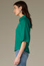 Lake Green Raglan Below Elbow Bubble Sleeve Collar Neck Button Down Seaming Dart Peplum Hem Lyocell Woven Top